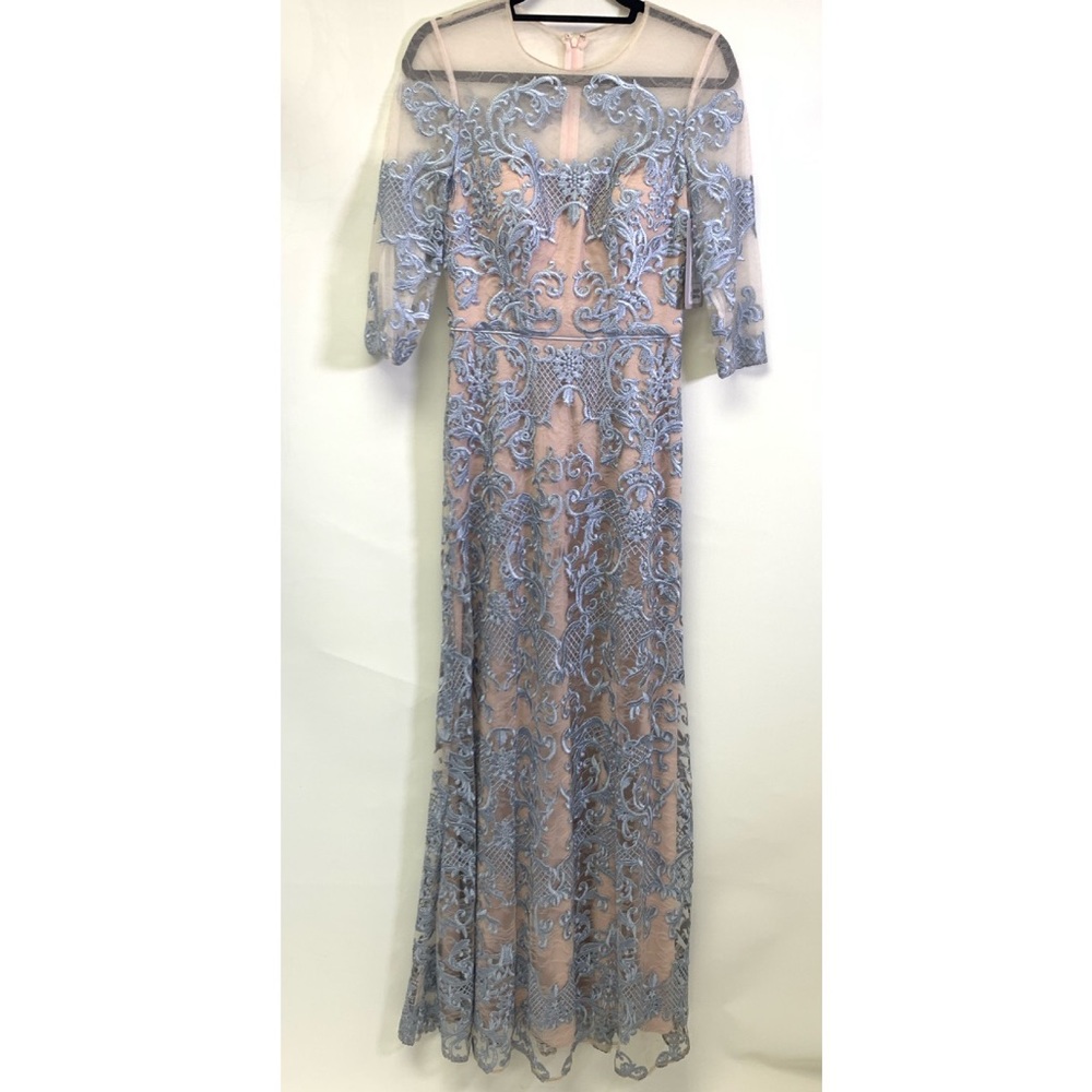 JS COLLECTIONS BRAND NEW W/ TAG ICE BLUE LONG SLEEVE ILLUSION MOTHER BRIDE DRESS - Picture 3 of 5